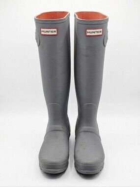 Hunter Original Tall Women's Boots, Geysers, W9. Gray With Orange Lining.
